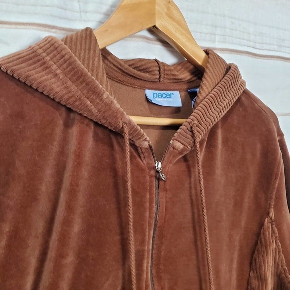 Karen Scott Vintage Zip Up Hoodie Womens Large Velour Brown Hooded 90s Retro Y2K - Picture 4 of 10